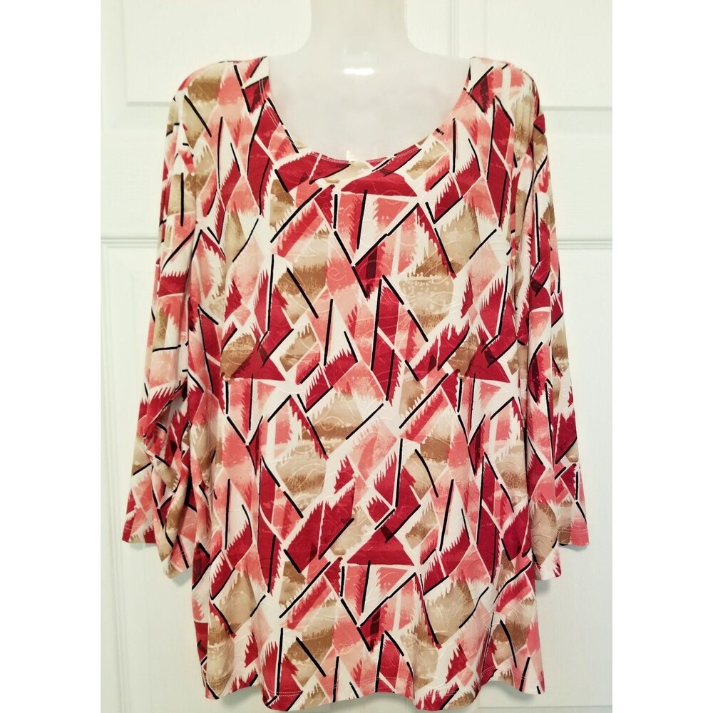 Women's Top Abstract Design Multicolor Textured Liquid Knit 3/4 Sleeve Size 2X